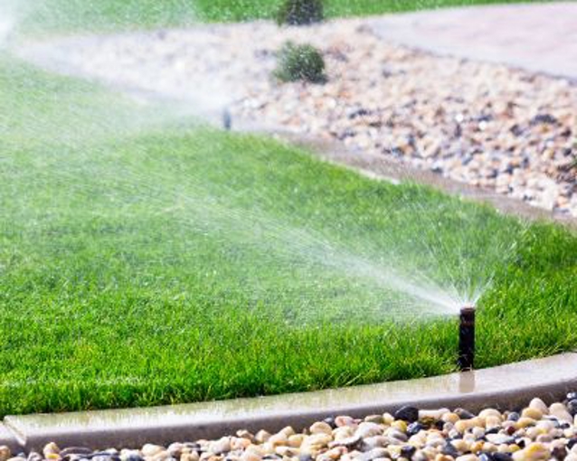 An irrigation system in a lawn that you should install as part of your garden maintenance 